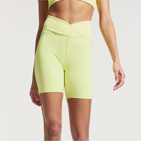 Year of Ours Pants - Year of Ours Womens Fitness Workout Bike Short in Yellow Size Medium Crossover